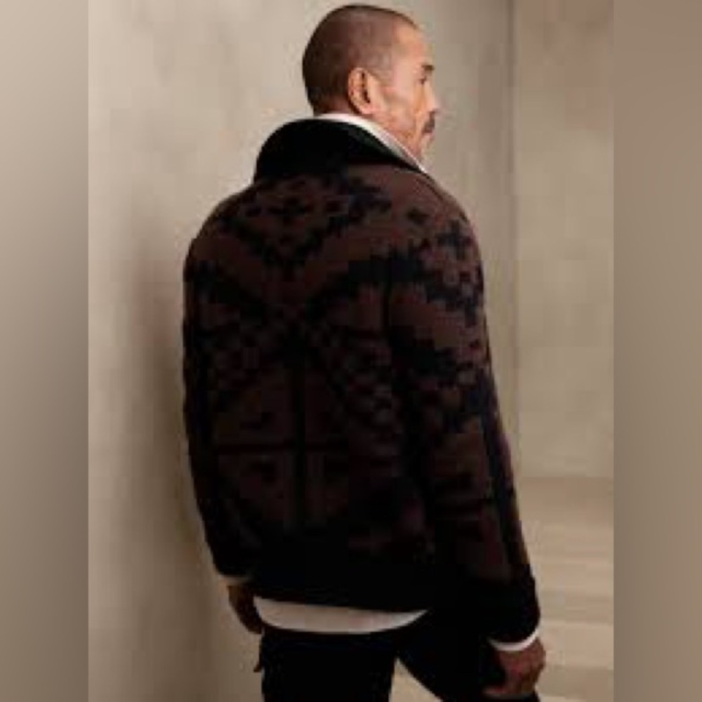 BANANA REPUBLIC | Coronado Jacquard brown cardigan | size large - Picture 2 of 6